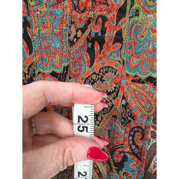 90s Vintage Jacket Womens Medium Black Paisley Colorful Tapestry Boho Button - Picture 8 of 9